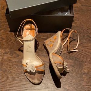 Beige and orange heels